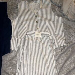 Banana Republic White and Navy Striped Two-Piece Set
